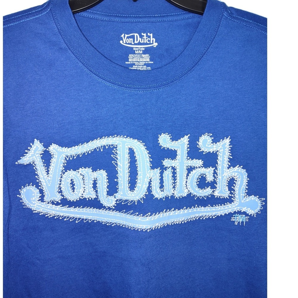 Von Dutch Mens Royal Blue Graphic T-Shirt Genuine Riders Winged Eyeball Medium - Picture 3 of 4